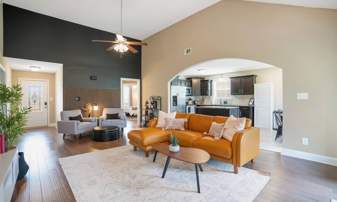 Clarksville House | Game Room - Patio + Grill - Sleeps 9 - King Bed