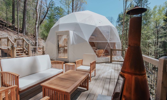 Cherry Log House | Glamp Blue Ridge - Dome 3, Tara Cotta. Escape to a dome on the falls