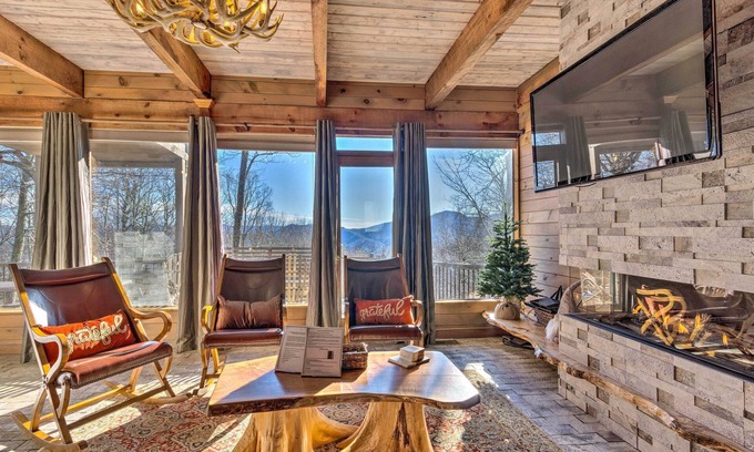 Maggie Valley House | Golf, Sauna, Creek: Spectacular Smoky Mtn-View Gem