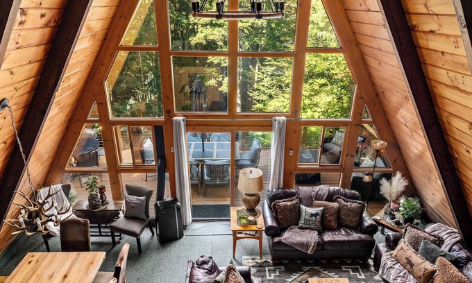 Gaylord Ski Chalet | Golf/Ski A-Frame Chalet w/Hot Tub, Sauna, 2 King Beds - Near Town
