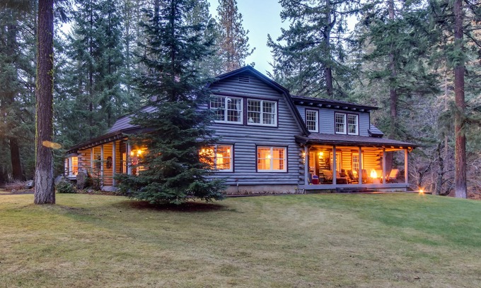 Trout Lake House | Gorgeous Riverfront Home & Guesthouse with Deck, Firepits & Media Room