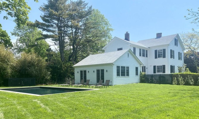 Bellport House | Gracious Bellport Village Beach House w/ heated salt water gunnite pool
