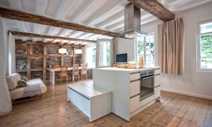 Monschau House | Half-timbered house 18th century, modern design, terrace, river property