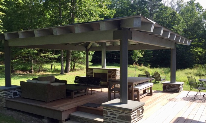 Woodstock House | Heart of Woodstock — Unique Arts-and-Crafts Home: Outdoor Room and Heated Pool!