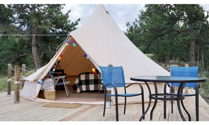 Florissant RV Rental | Hill Top Crystal Peak Overlook Tent Stay