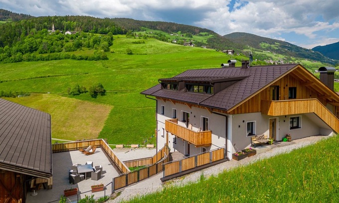 Funes Other | Holiday Apartment "Planerhof Apartment Alpenrose" with Mountain View, Shared Terrace, and Wi-Fi