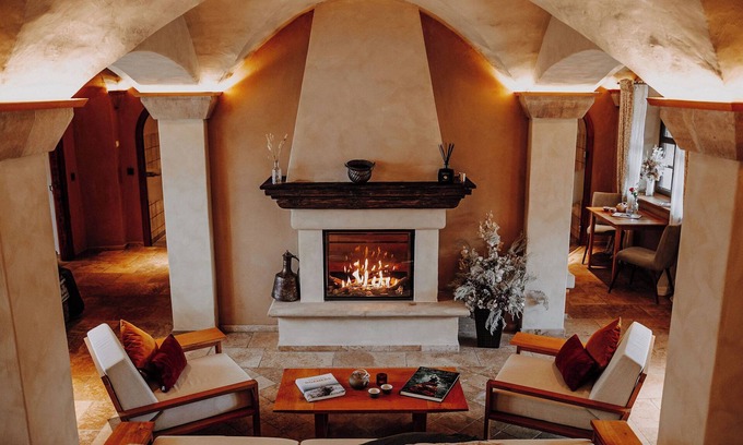Oppurg Apartment | Honeymoon suite with fireplace, private sauna and wellness garden with pool