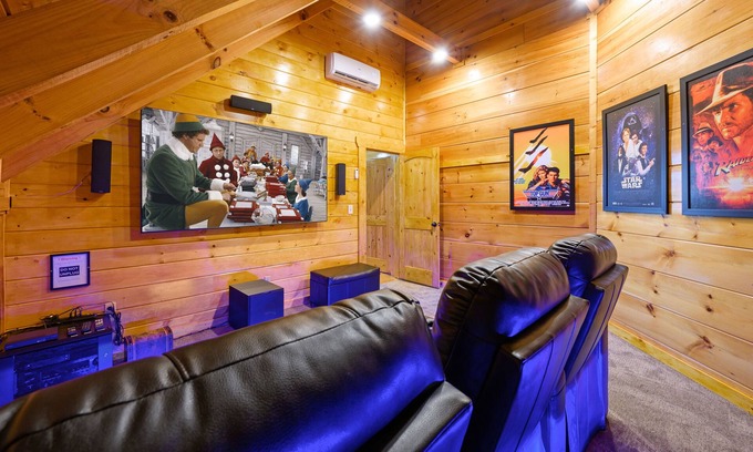 Sevierville Cabin | HUGE THEATER with Stadium Seating, Resort Pool, Hot Tub, Pool Table, Views