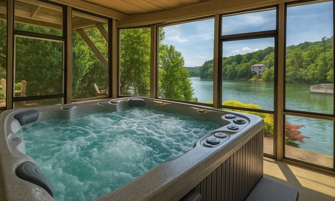 Necowa Cove Cabin | Jump Right In - Pet Friendly | Waterfront on Lake Blue Ridge | Private Dock | Hot Tub