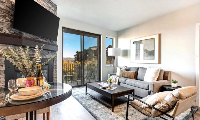 Park City Condo | KBM Resorts | Lodge at Stillwater | 3 min drive to Deer Valley East, Balcony with gorgeous views, pool, hot tubs, gym! MAS-2062