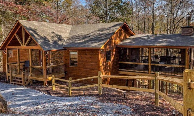Mineral Bluff Cabin | Knotty Dreams - Pet Friendly | Screened In Party Porch | Hot Tub