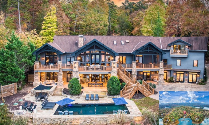 Blue Ridge Cabin | Lake Front Luxury Pool Hot tub Movie Theater Gym