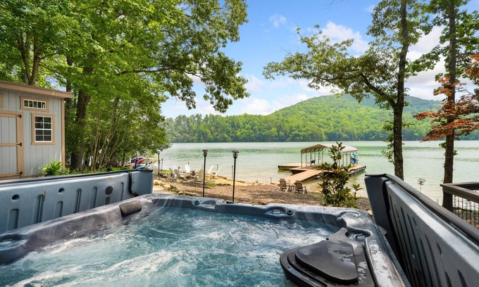 Blairsville House | Lake Front, Mtn view, Dock, Hot Tub, Game Room, Fire pit, Canoe, Paddle boards