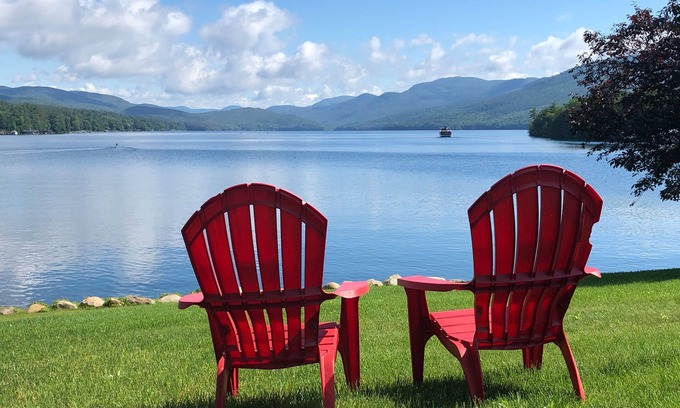 Bolton Landing House | Lake House with gorgeous view, private beach, dock space, fireplace, hammock