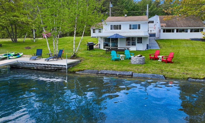 Shapleigh House | Lakefront cottage & bunkhouse with hot tub, game room, & fireplace - near skiing