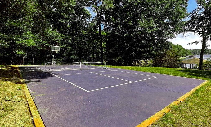 Mineral House | Lakefront home in private location with dock, firepit, game room & Pickleball