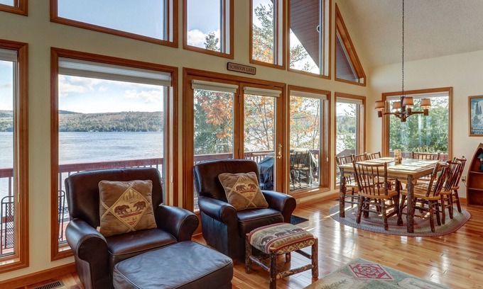 Schroon Lake House | Lakefront house with private dock & beach, rec room, great views