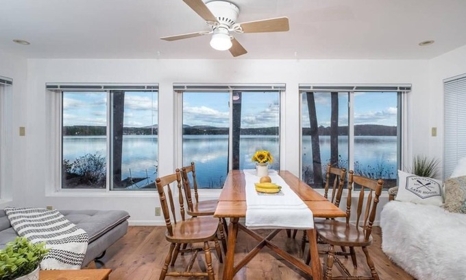 Lochmere House | Lakes Edge Lodge waterfront on Lake Winnisquam! Dock and sandy beach!
