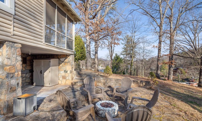 Lake Lure Cottage | Lakeview Lodge - Screened Porch with Lake View, Fire Pit, Fireplace, Dog Friendly