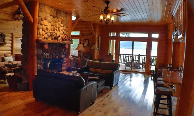 Bolton Landing House | Lk George lake view luxury log cabin. Ski Gore!