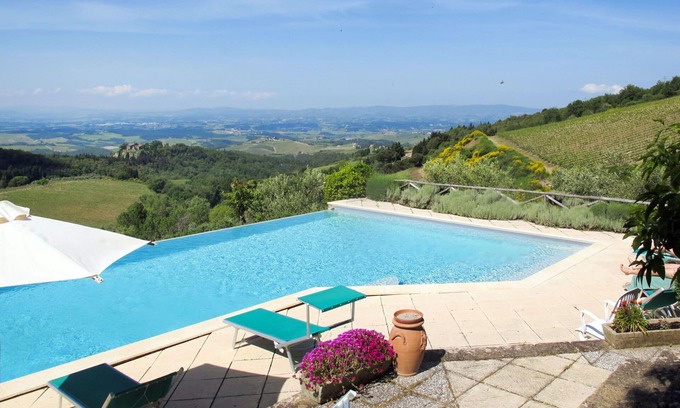Castellina in Chianti Villa | Lovely apartment in villa with pool, WIFI, TV, patio, pets allowed, panoramic view and parking