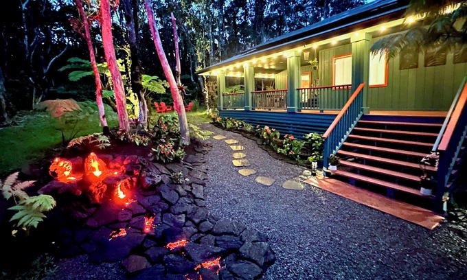 Volcano House | Lush Volcano Retreat- Hot Tub & Lava Water Feature