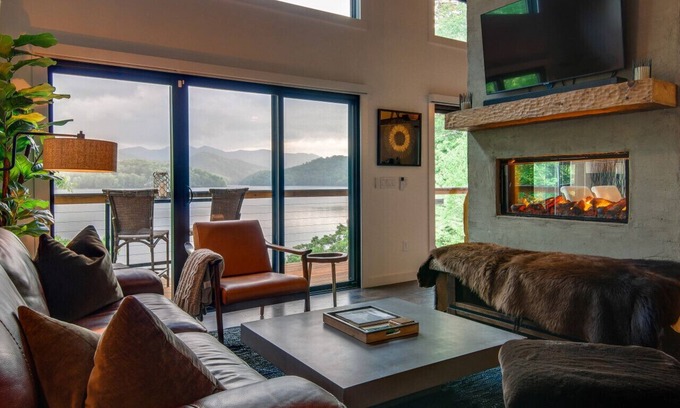 Topton Villa | Luxe Lakefront Villa w/Dock, Hot Tub & Fire Pit