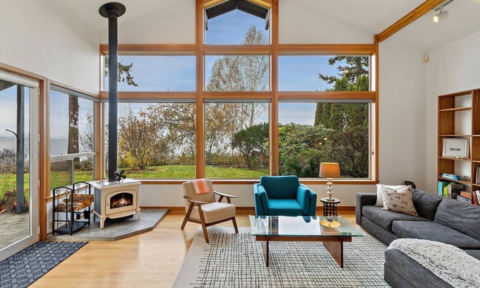 Bellingham House | Luxe Waterfront Haven: 3BR Vaulted-Ceiling Home w/Scenic Ocean & Sunset Views