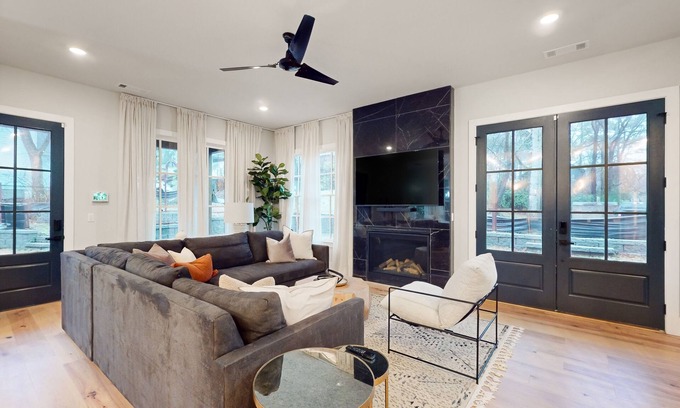 Atlanta House | Luxurious all-new townhome with fireplace, home office, central AC, & W/D