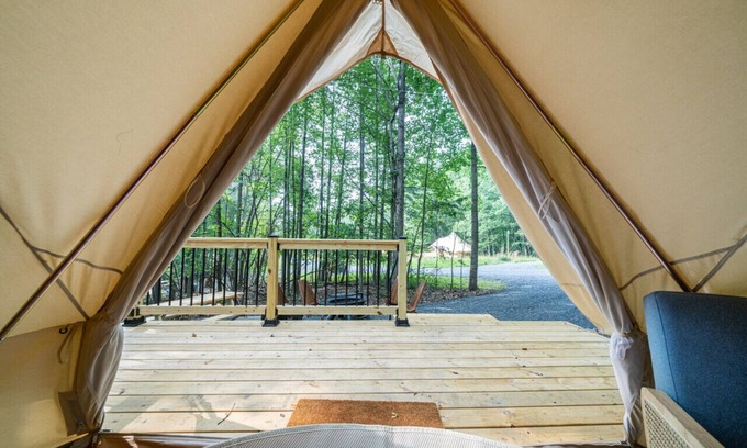 Great Cacapon RV Rental | Luxury Camping with Two Full Beds - Kanawha Tent