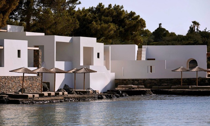 Agios Nikolaos Villa | Luxury Crete Hotel | Elegant Bungalow | Large Veranda with Sea View | Modern.
