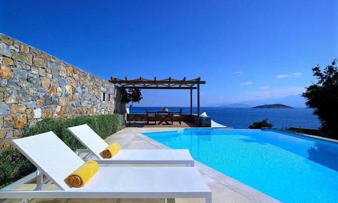 Agios Nikolaos Villa | Luxury Crete Villa | Sea View Villa | Private Pool | Ocean Front | 3 BDR |.