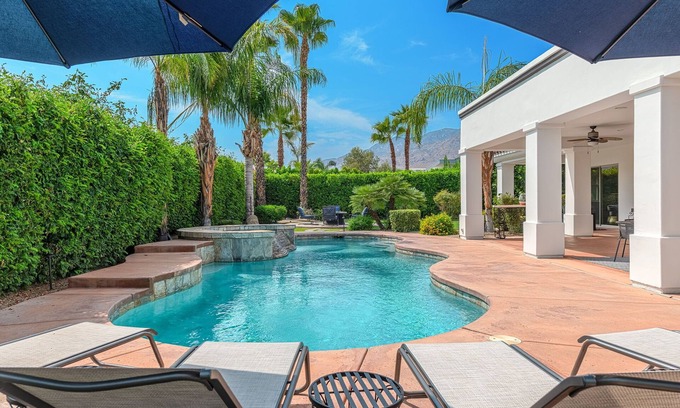 Palm Springs House | Luxury Estate Home in Andreas Hills All En Suite, Saltwater Pool & Spa, Fire Pit