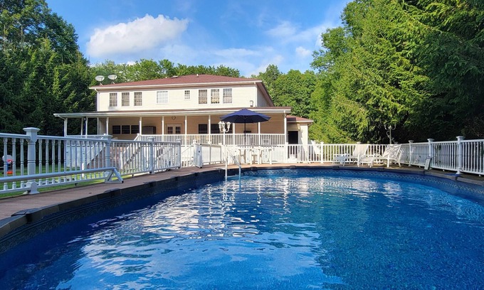 Albrightsville House | Luxury Home with Sauna, Hot Tubs, Game Room, Short Walk to Lake, King Beds