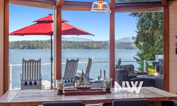 Hayden Lake House | Luxury Lakefront Property—Private Dock, Boat Slip, Fire Table, Hot Tub, Paddle Boards & More!