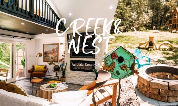 Pocono Summit House | Mins to Kalahari Resort! Creekside Family Chalet Playroom Game Firepit