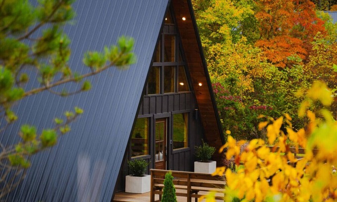 McArthur Cabin | Modern A-Frame + Barrel Sauna | Hot Tub | Kid's Fort | Private Trails