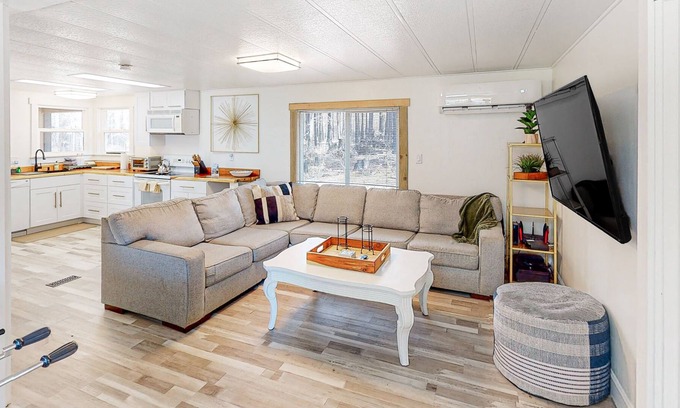 Blue River Cabin | Modern dog-friendly cabin with private deck, foosball, grill, AC, & W/D
