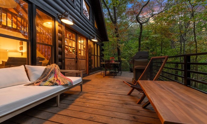 Blue Ridge Cabin | Modern Log Cabin - Hot Tub, Fire Pit, Spa-like bathroom in secluded nature haven