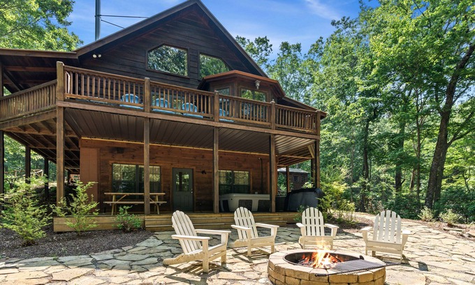 Blue Ridge Cabin | Mountain-view cabin with private hot tub, firepit, pool table, fireplace & stove