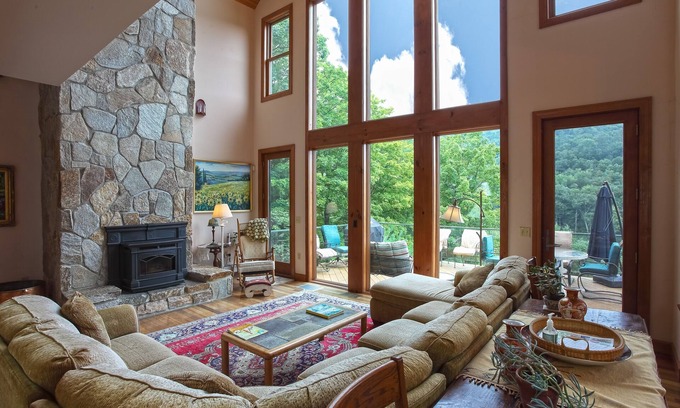West Halifax House | Mountain view home with expansive deck, pellet stove, hot tub and outdoor shower