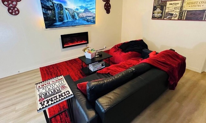 Central Sacramento Apartment | Movie Lover’s Themed Home! Queen suite + Snacks Included + HUGE TV!