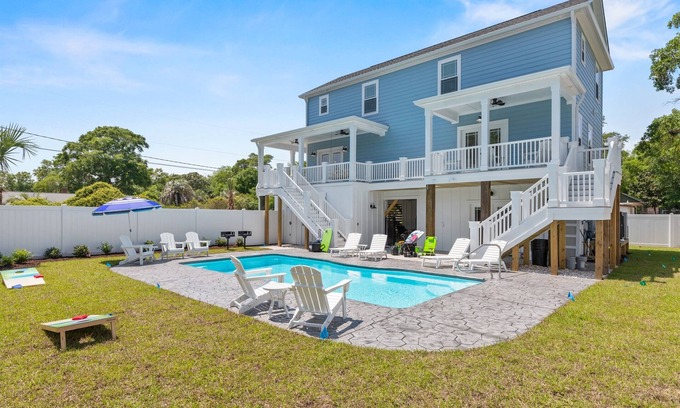 Garden City House | New Beach House with Private Saltwater Pool + Hot Tub! Quick Walk to Beach!