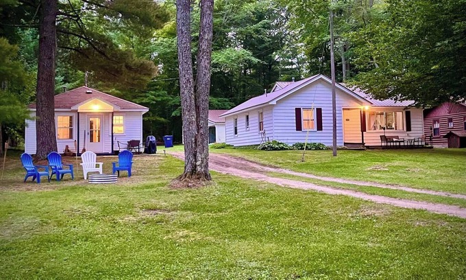 Kalkaska Cabin | New! Forrest's Cabin and Vivian's Cabin - Two Cabins with Private Lakefront and Dock!