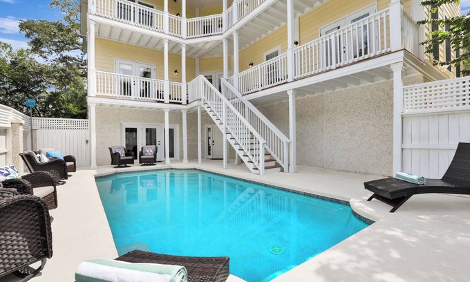 East Beach House | New Listing! Dog Friendly East Beach Home with Private Heated Pool | Steps Away from the Beach!