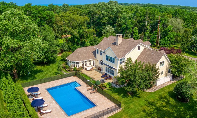 Peconic House | North Fork Family Villa- large family home with fenced in pool