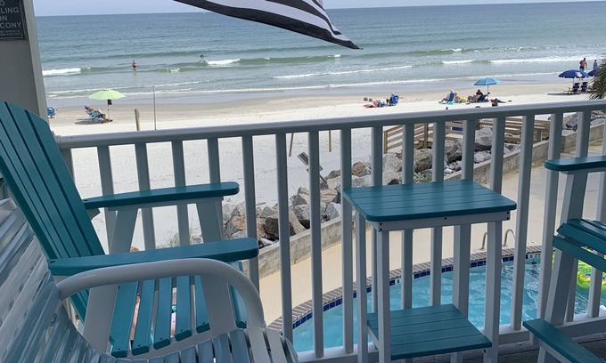 North Myrtle Beach Condo | Ocean View Villas - Cherry Grove-OCEANFRONT End Unit-AMAZING view of the point!