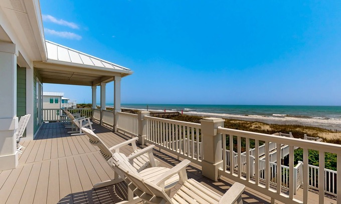 Pine Knoll Shores House | Oceanfront home with direct beach access and movie room
