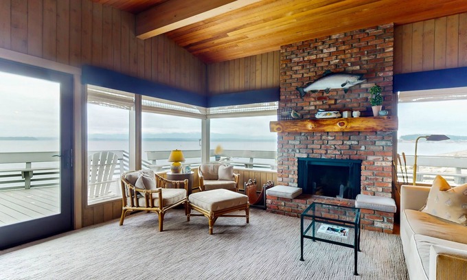 Freeland House | Oceanfront home with ocean views, beach access, large deck, fireplace, & W/D