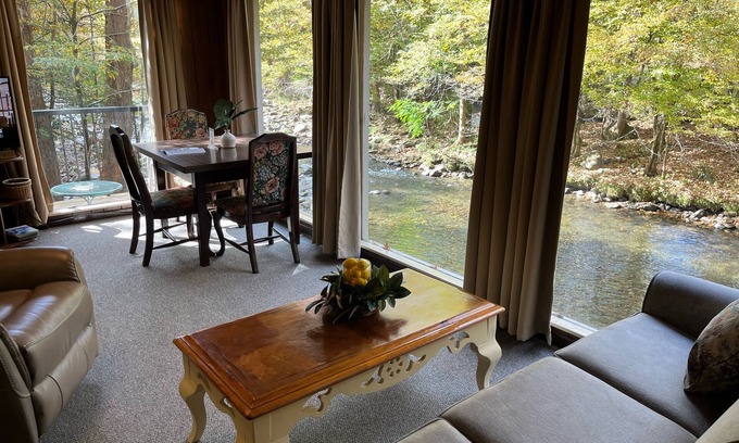 Pittman Center Cabin | Our cabin is located next to a mountain stream with a great view of the river.